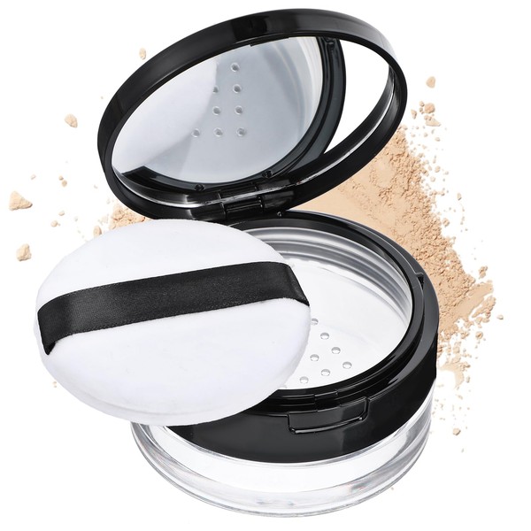 50ml Empty Makeup Powder Container with Puff, Plastic Black Loose