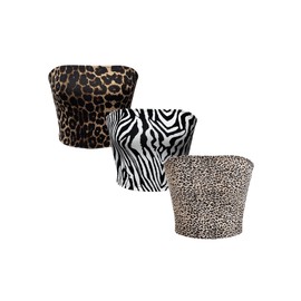 BEAUDRM Women's Y2K 3pcs Set Animal Print Tube Tops Tight-Fit Leopard Print Crop Top Strapless Cheetah Print Crop, Multicolor, Medium