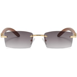 Rectangle Sunglasses Rimless Sqaure Sun Glasses for Men&Women Frameless Blue Green, Grey Lens, Medium