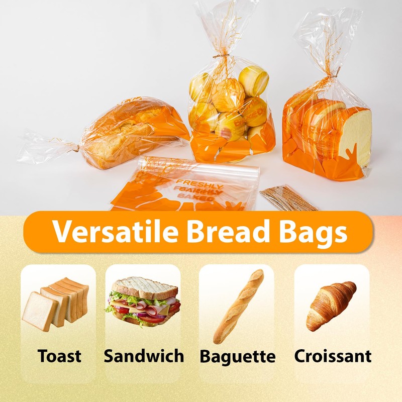 Lesibag Plastic Bread Bags with Ties, Clear Loaf Bags for
