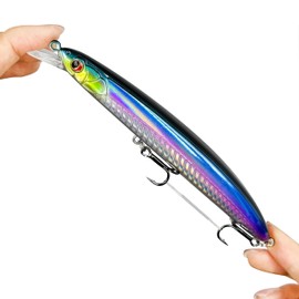 Fishing Lure Set with Sound Bead, Multicoloured Coating, 3 Hooks, Stable Swimming Position (145 cm, Purple)