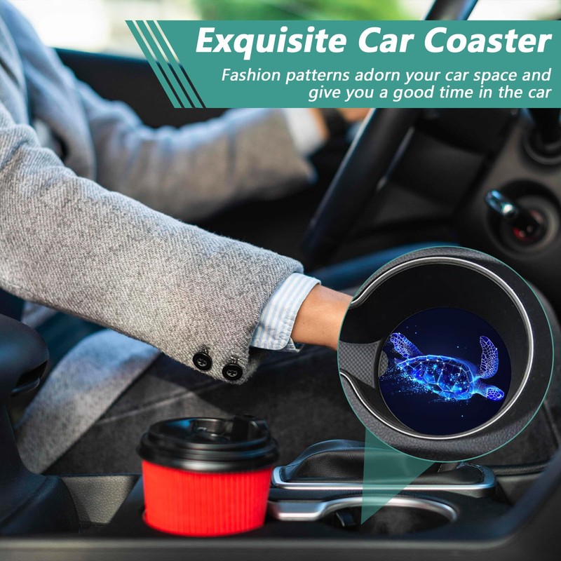 2 Pack Car Cup Holder Coasters - Shiny Sea Turtle