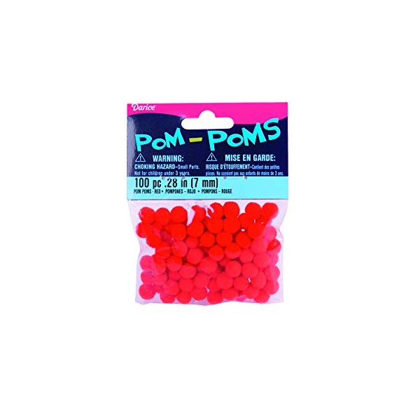 Darice Pom Poms - Red - 7mm - 100 Pieces