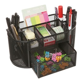 Taylor & Brown Desk Tidy Mesh Desk Organiser Set Office Tidy Organiser Desk Caddy Tray Multi-Functional Black Metal Pencil Pot Pencil Holder