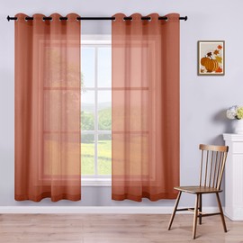 KOUFALL Terracotta Curtains 63 Inch Length for Bedroom Set of 2 Panels Window Sheer Curtain Panels for Living Room 52x63 Inches Long Rust