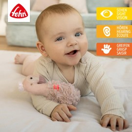 Fehn Flamingo Grip Toy - Gripping Toy for Rattling in the Shape of a Cuddly Soft Flamingo - A Faithful Companion for Babies and Toddlers from 0+ Months