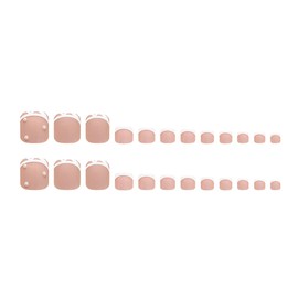 White French Tip Press on Toenails Short Square Fake Toenails with Peal Designs Nude Pink Stick on Toenails Artificial Acrylic False Toenails Reusable Glue on Toe Nails for Women 24Pcs