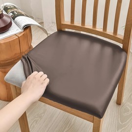 Chair Cover Seat, Waterproof PU Chair Cover Set, Cover for Chairs, Seat Covers, Stretch Leather Seat Covers, Seat Cover Removable Dining Room Chair Covers for Kitchen, Wedding, Banquet (1, Coffee, L)