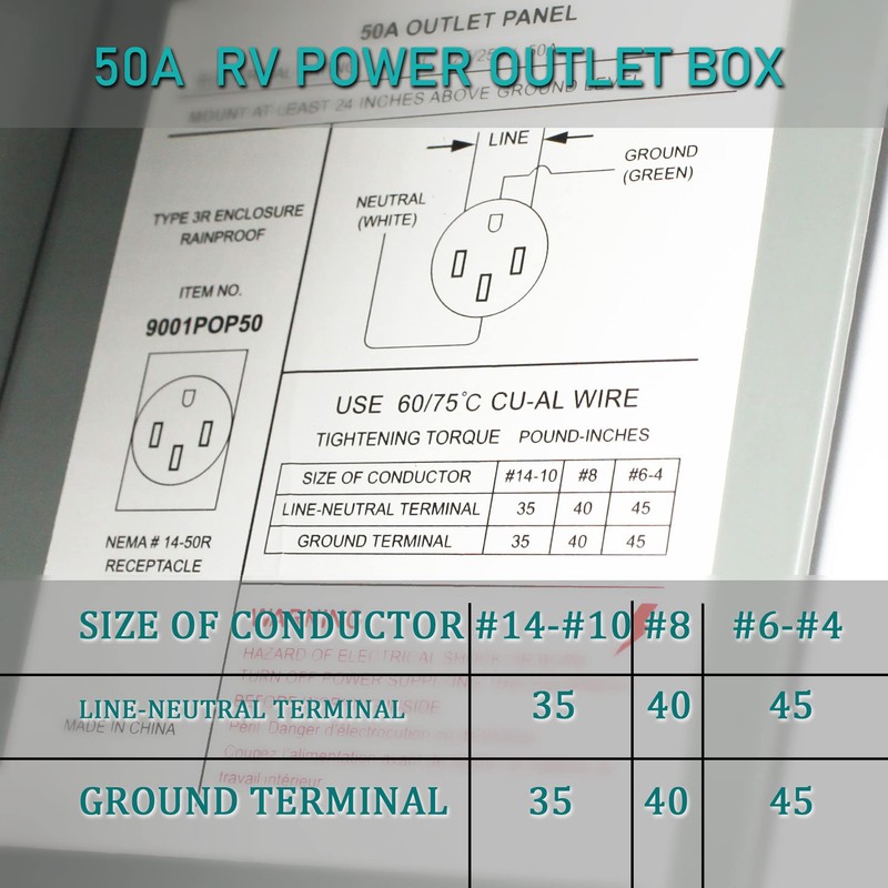 X-Haibei 50 Amp RV Power Outlet Box 125/250 Volt, NEMA