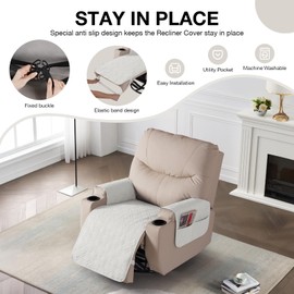 VANSOFY Recliner Chair Covers 100% Waterproof Seat Cover with Arm Reclining Cover Non-Slip Recliner Chair Covers Furniture Protector Washable Slipcover with Pocket for Pets, Dogs(Off White，28")