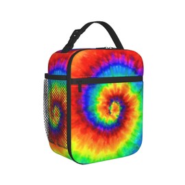 Tie Dye Lunch Bag for Kids boys girls Women Men,Reusable Insulated Lunch Box,Large Capacity Tote Bag for School, Work, Picnic, Travel (Rainbow, One Size)