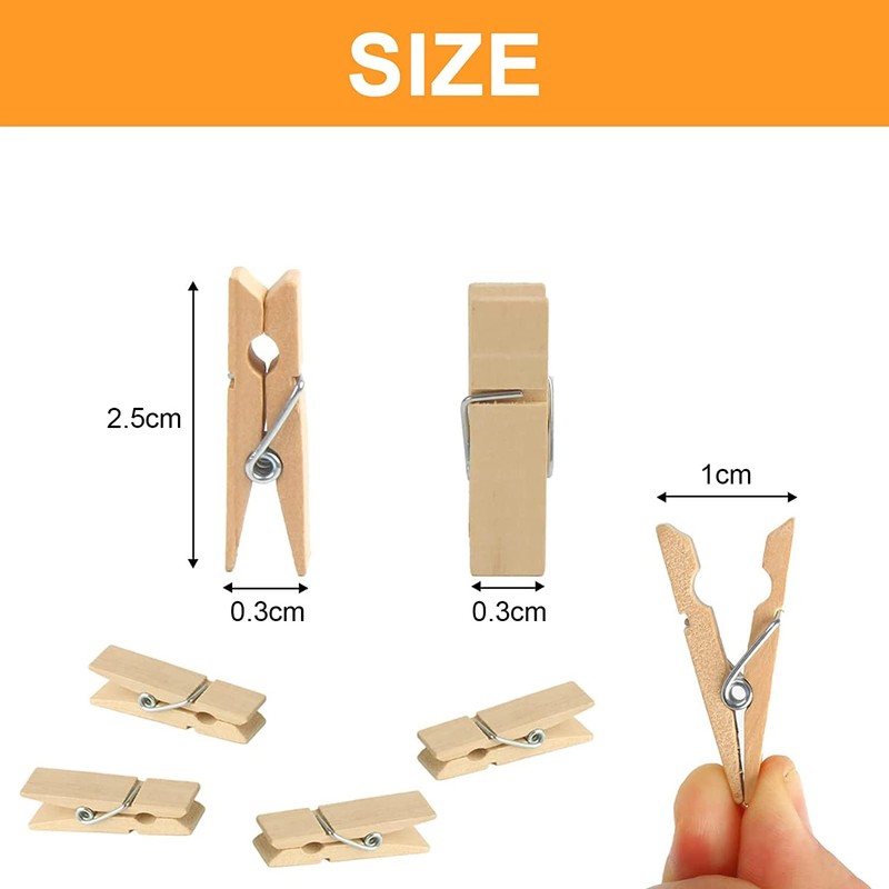 SHATCHI 100pcs 25mm Plain Mini Wooden Craft Pegs Paper Photo