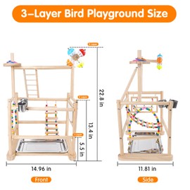 Chuiendi Bird Playground, 3 Tier Bird Perch Stand Parrot Playground Bird Tree with Parakeet Toys, Bird Ladder & Swing, Feeder Cups, Parakeet Mirror, and Removable Tray for Small to Medium Birds