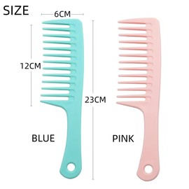 Wide tooth comb, thickened handle large tooth comb for long hair, curly hair, wet hair, smooth hair without tangles, 2-piece pink and green