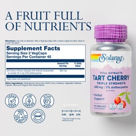 SOLARAY Triple Strength Tart Cherry Extract with 3% Anthocyanins - Tart Cherry Capsules for Healthy Uric Acid Levels and Muscle Recovery Support, Vegan, 60-Day Guarantee, 45 Servings, 90 VegCaps
