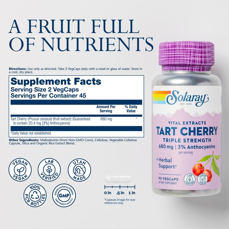 SOLARAY Triple Strength Tart Cherry Extract with 3% Anthocyanins -