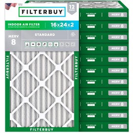 Filterbuy 16x24x2 Air Filter MERV 8 Essential Dust & Allergy Defense (12-Pack), Electrostatic Pleated HVAC AC Furnace Filters Replacement, Made in USA (Actual Size: 15.38 x 23.38 x 1.75)