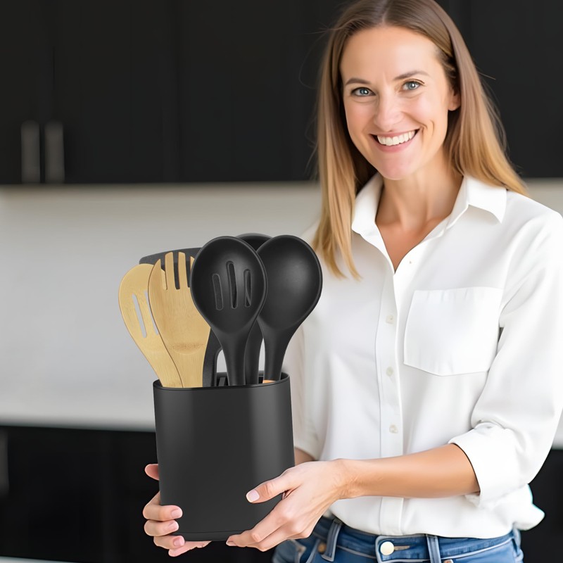 KOOK TIME Kitchen Utensil Holder with Removable Spoon Rest -