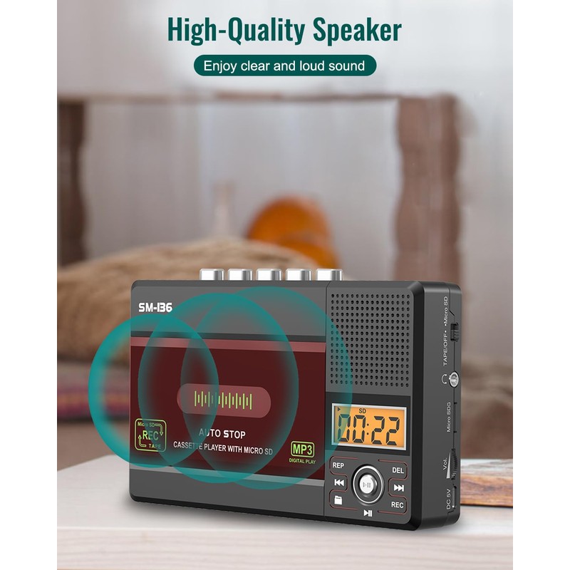 SEMIER Small Cassette Tape Player, USB C or SD Card