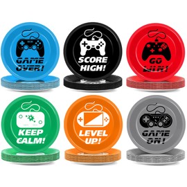 Naozinebi 72PCS Video Game Birthday Plates Gaming Party Supplies 7Inch Game Lovers Tableware Gamer Party Disposable Paper Dessert Plates for Boys Girls Kids Baby Shower Decorations Favor, 6 Designs