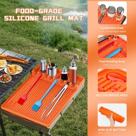 Ueimuzrok Griddle Accessories Kit for Blackstone, Flat Top Grill Tools with Smash Burger Press, Orange Silicone Grill Mat, Dual-side Meat Tenderizer Hammer, Griddle Spatula Set for Outdoor Camping BBQ
