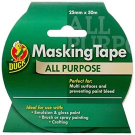 (Cream, 25 mm x 50 m) - Duck All Purpose Masking Tape - 25 mm x 50 m