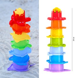Bath Toy Stacking Cup Baby 29 cm Stacking Tower Bathtub Stacking Toy for Children from 1 2 3 Years Water Toy Bath Toy and Sand Toy for Boys and Girls from 12 Months