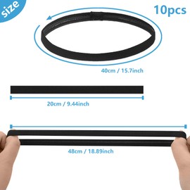 ONEBO 10 Stück Schwarz Stirnband Antirutsch, Stirn Schweißband Haarbänder, Elastische Haarbänder, Haarband Jungs Sport, Sport Haarband Damen, für Fußball Yoga Laufen(Durchmesser: 20-48cm)