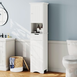 ChooChoo 67" Tall Bathroom Storage Cabinet Freestanding with Adjustable Shelves, Narrow Storage Linen Cabinet with 2 Doors and 1 Drawers for Bathroom, Living Room, Kitchen, White.