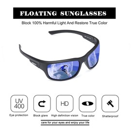 maivnz Floating Polarized Fishing Sunglasses For Men Surfing Kayaking UV Protection Unsinkable Water Sport Sun Glasses MZ871 (Black/Blue)