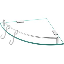 KES Glass Corner Shelf Bathroom Shelf Tempered Glass with Rail SUS 304 Stainless Steel Floating Wall Mount Bracket Polished Finish, BGS2101A