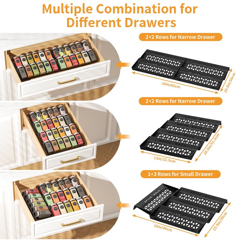RCHYFEED 4 Tier Non-Slip Spice Drawer Organizer, (Need 3.5" Deep