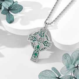 DAYLINLOVE Celtic Cross Necklace for Men S925 Sterling Silver Malachite Celtic Cross Pendant Necklace Celtic Knot Jewellery for Men Women
