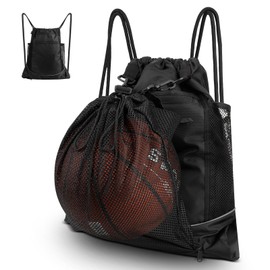 Cozary Football Bag with Removable Mesh Pocket, Sports Backpack Men Children with Drawstring Bag, Gym Bag, Black, Basketball Backpack Versatile Sports Bag with Drawstring for Gym Outdoor School, black