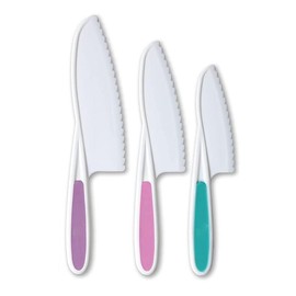 Kids Knife 3-Piece Kitchen Cooking and Baking Knife Set: Montessori Kids Knife in 3 Sizes and Colors/Firm Grip Handles, Serrated Blades, BPA Free Kids Toddler Knife (Assorted Colors) forkstrap - Color: Multi-Green