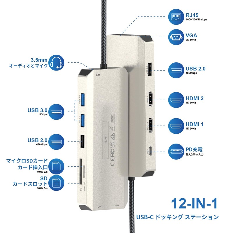 WAVLINK USB Type-C Hub HDMI 4K Output 12-in-1 Multifunction Adapter