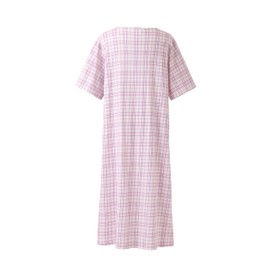 Keyocean Women Nightgowns, Soft Comfy Lightweight 100% Cotton Short Sleeves Comfy Ladies Nightdress, Purple Plaid, X-Large
