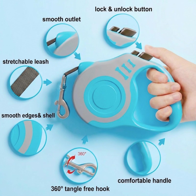Retractable Dog Leash Lightweight 10/16FT Leash with Non-Slip Handle, for