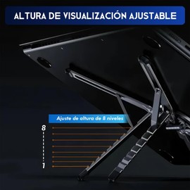 Soporte para Laptop 4 en 1 de Aluminio Ajustable y Plegable, Base Ergonómica para Computadora Portátil, Soporte Magnético para Celular y Tablet, Diseño Multiángulo para Escritorio