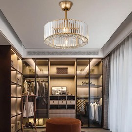 FRIXCHUR Modern Chandelier Ceiling Fan with Lights Crystal Fandeliers with Lights and Remote Gold Ceiling Fan for Living Room Dining Room Bedroom Kitchen,18 Inch, 3 Speed