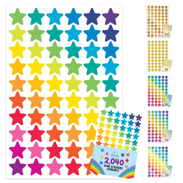 Decorably 2,040 Vibrant Star Reward Stickers for Kids - 34