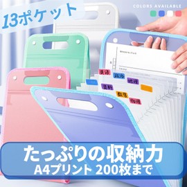 Himemaru File Print Organizer, A4 Vertical Tongue File Vertical <13 Pockets with Index Sticker> Accordion File, Pocket Opens Wide, Portable Handle, Document File, Document Organizer, (White)