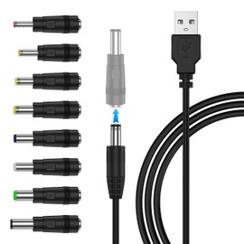 Vanjua USB to DC 5V Power Cord, Universal DC 5.5x2.1mm Plug Jack Charging Cable with 8 Connector Tips (3.5x1.35, 4.0x1.7, 4.8x1.7, 5.5x1.7, 5.5x2.1, 5.5x2.5, 6.3x3.0, 6.0x4.4) 3.3FT