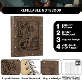 DUROTAN DND Journal/Notebook,Unique 400 Pages A5 Refillable Leather Dragon Journal for Dungeons and Dragons/D&D,Great RPG Accessories Nerdy Gifts for DM's & Players Womens Mens Girls