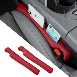 POKSRI Car Seat Gap Filler - 2 Pack Premium Leather Console Blockers for Cars, Trucks & SUVs - Adjustable 1.4-2.4 Inch Width - Prevents Items Falling Between Seats (Wine)