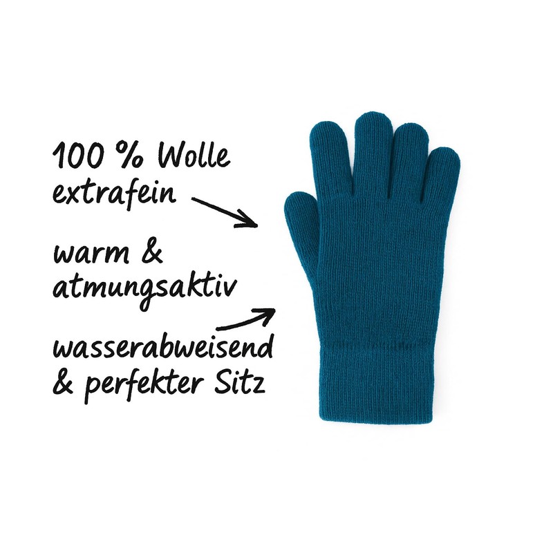 FosterNatur, Women's Wool Gloves / Finger Gloves, 100% Wool Extra