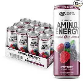Optimum Nutrition Amino Energy Sparkling Hydration Drink, Electrolytes, Caffeine, Amino Acids, BCAAs, Sugar Free, Berry Burst, Juicy Cherry, Orange Blast, Peach Bellini, Watermelon, 12 Fl Oz, 12 Pack - Flavor: Watermelon