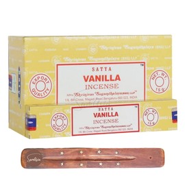 Satya Nag Champa Vanilla Incense Sticks | x12 pack | with SAMASIA incense sticks holder | Used for Vaomatherapy, Spa, Yoga, Weddings, Meditation, Healing, Positivity and Relaxation