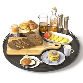 Oroyutor 16" Oak Wooden Lazy Susan Turntable for Dining Table, Large Round Lazy Susans Organizer for Kitchen Countertop, Tabletop 360°Rotating Tray for Spice Organization and Storage Black Home Decor