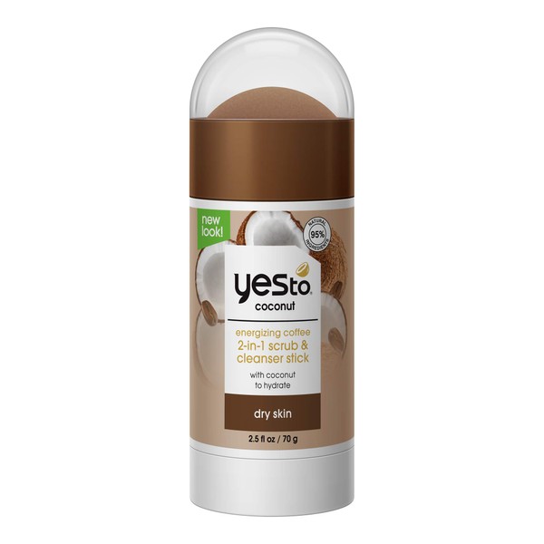Yes To Coconut Coffee 2-In-1 Scrub & Cleanser Stick, Exfoliating & Cleansing Formula To Wash Away Dirt & Grime While Packing A Hydration Punch With Coconut Oil, Natural Vegan & Cruelty Free, 2.5 Fl Oz